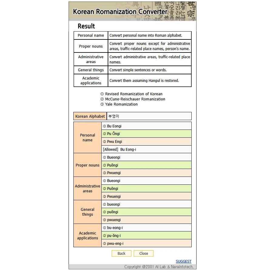 korean romanization converter page mot